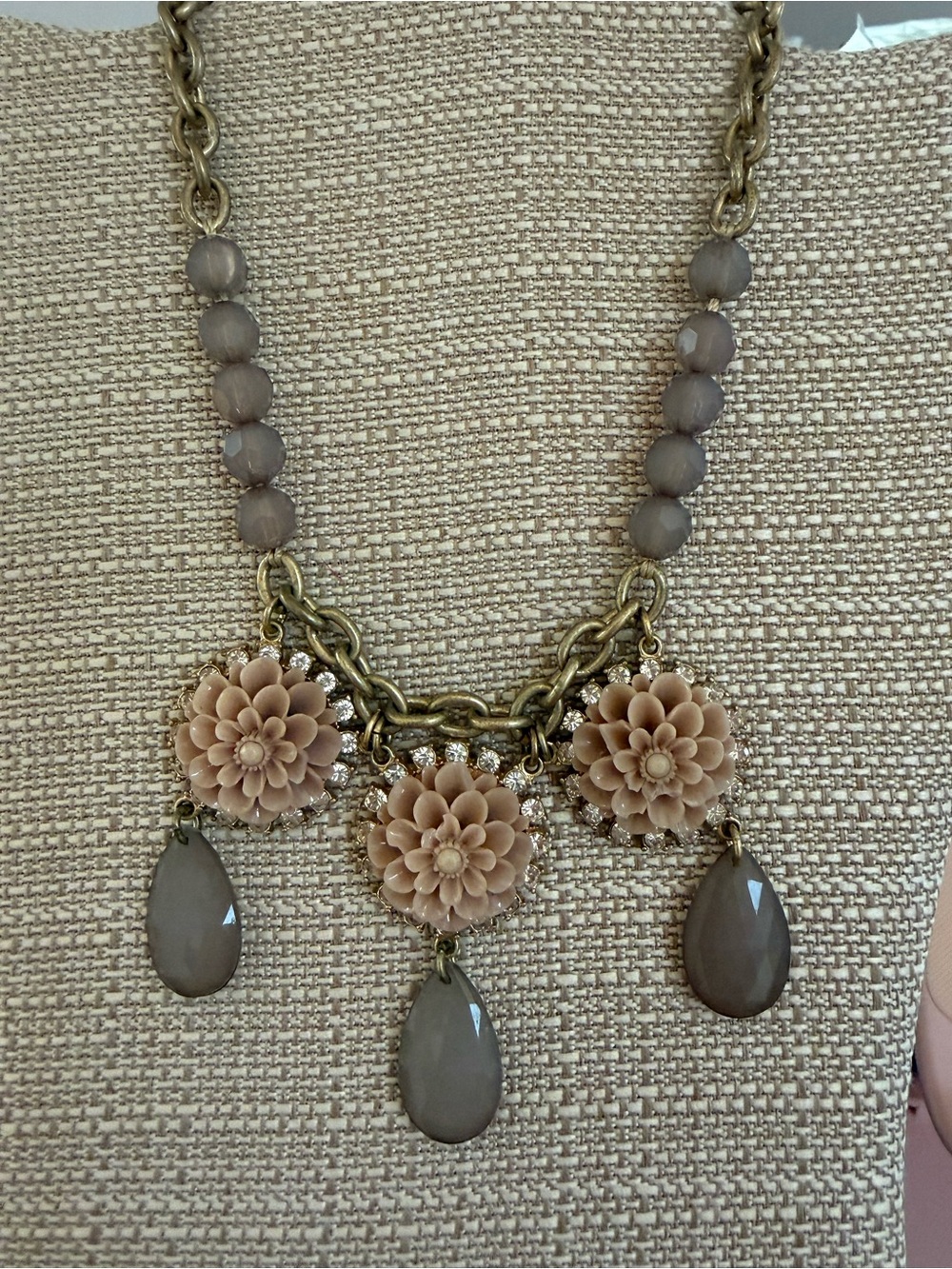 Lia Sophia Exotic Bloom Floral Teardrop Statement Necklace Pink and Purple